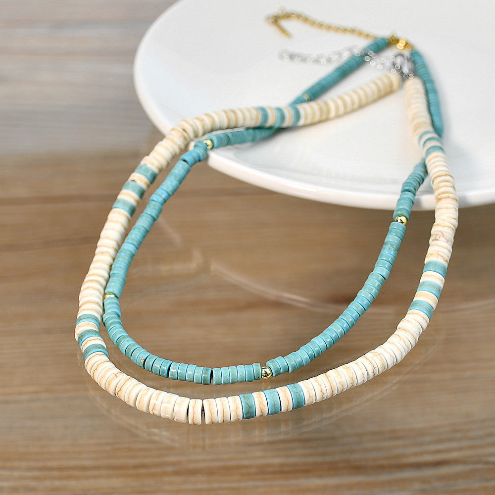 Olivenorma Turquoise White Zircon Roller Bead Necklace - image 7