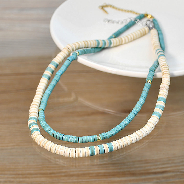 Olivenorma Turquoise White Zircon Roller Bead Necklace - image 7