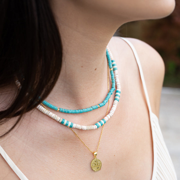 Olivenorma Turquoise White Zircon Roller Bead Necklace - image 0