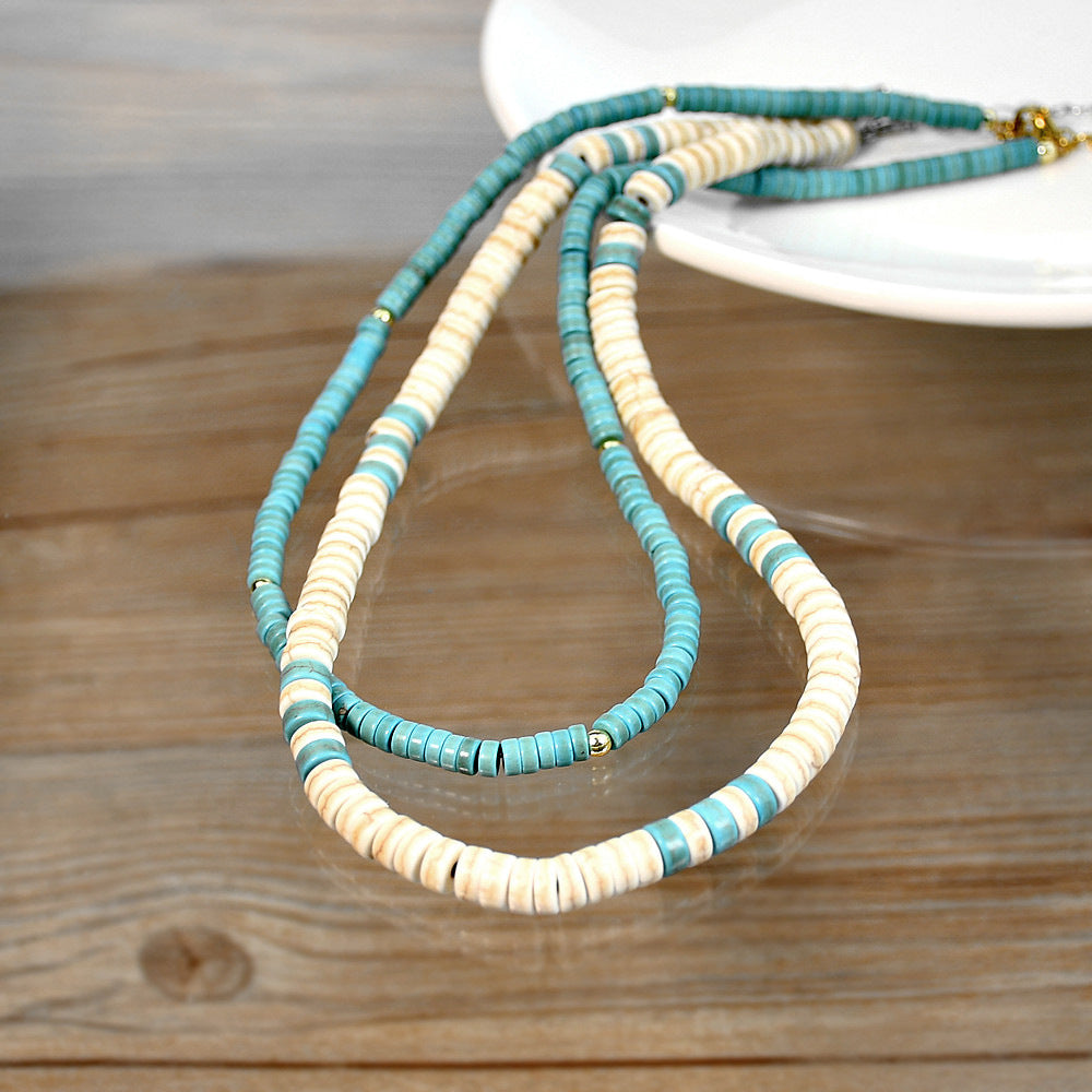 Olivenorma Turquoise White Zircon Roller Bead Necklace - image 11