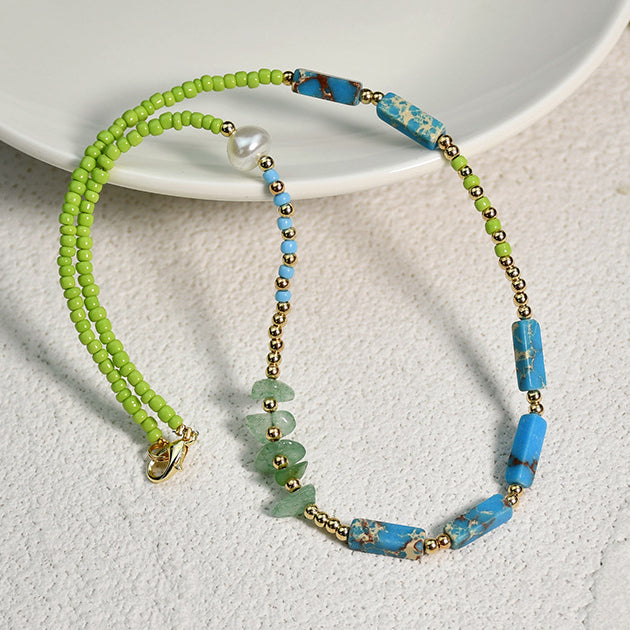 Olivenorma Blue Emperor Stone Green Jade Beaded Necklace - image 8