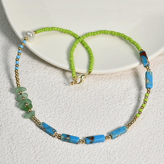 Olivenorma Blue Emperor Stone Green Jade Beaded Necklace - image 7