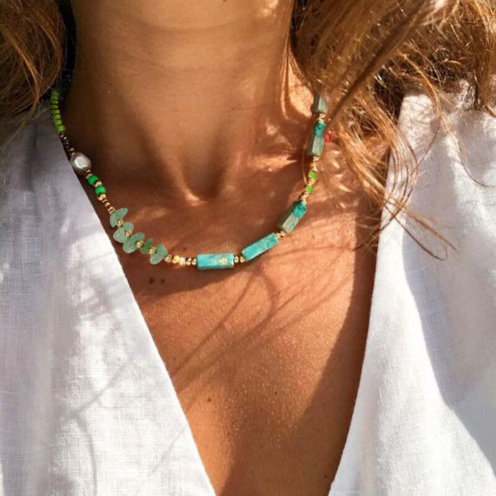 Olivenorma Blue Emperor Stone Green Jade Beaded Necklace - Blue Emperor Stone&Green Jade - image 0