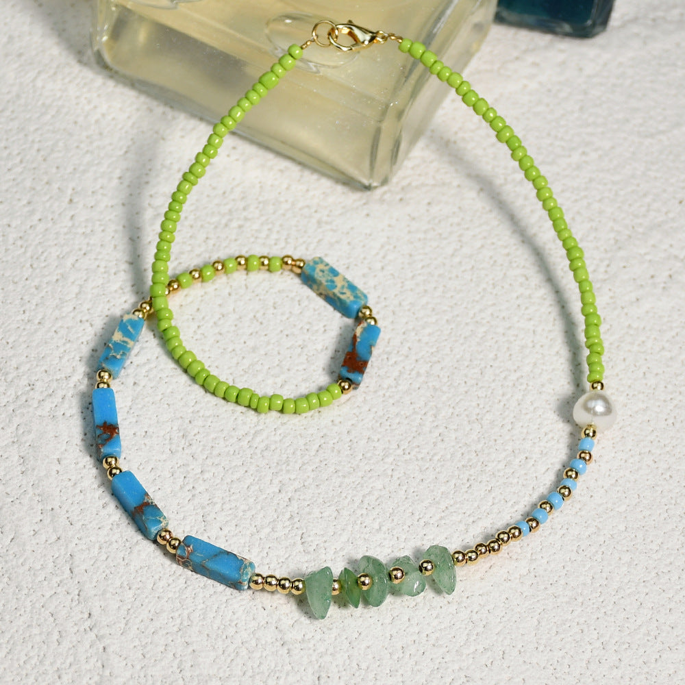 Olivenorma Blue Emperor Stone Green Jade Beaded Necklace - image 6