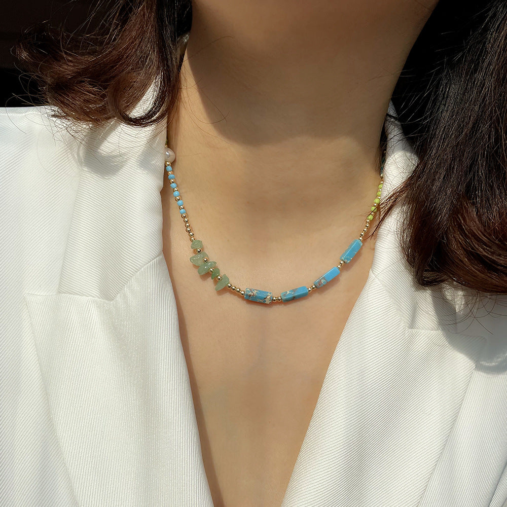 Olivenorma Blue Emperor Stone Green Jade Beaded Necklace - image 1