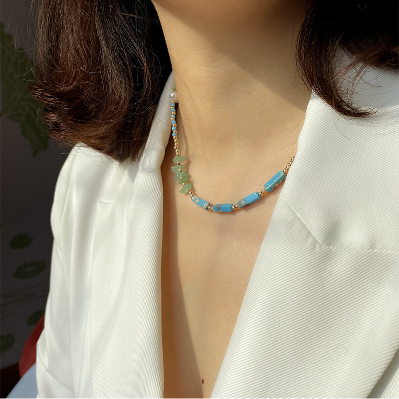 Olivenorma Blue Emperor Stone Green Jade Beaded Necklace - image 2