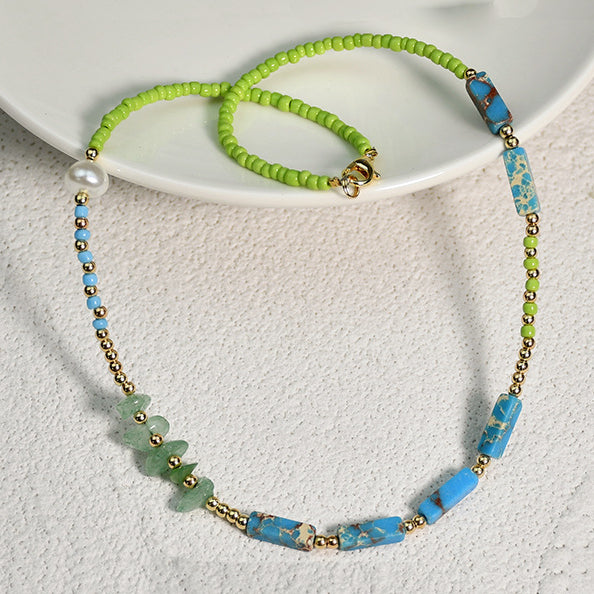 Olivenorma Blue Emperor Stone Green Jade Beaded Necklace - image 9