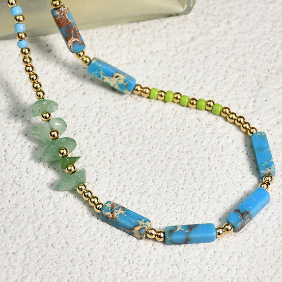 Olivenorma Blue Emperor Stone Green Jade Beaded Necklace - image 10