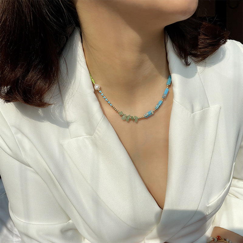 Olivenorma Blue Emperor Stone Green Jade Beaded Necklace - image 3