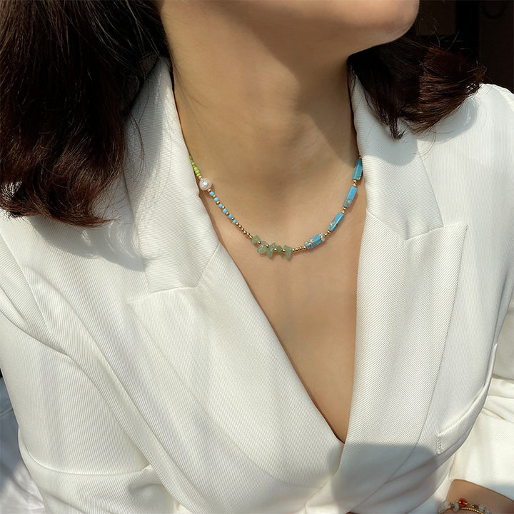 Olivenorma Blue Emperor Stone Green Jade Beaded Necklace - image 3