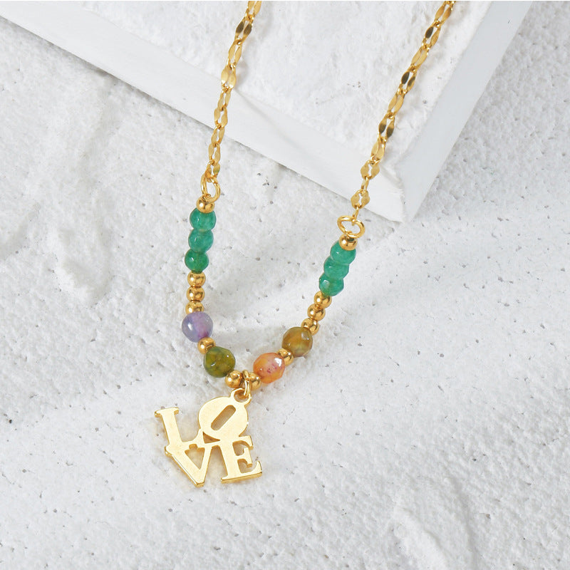 Olivenorma Natural Stone Beaded "LOVE" Pendant Necklace - "LOVE" - image 0