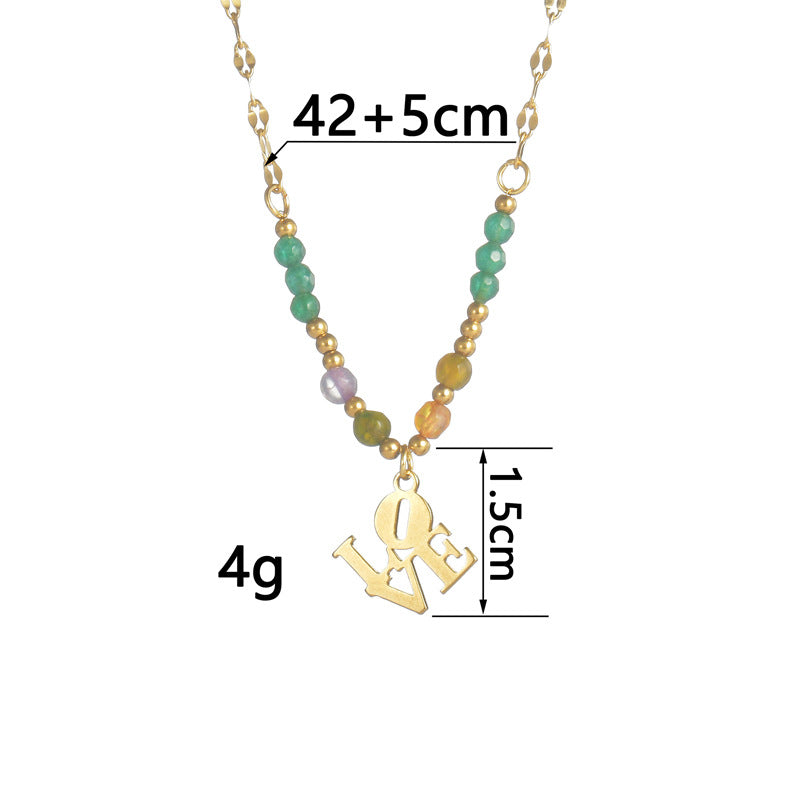 Olivenorma Natural Stone Beaded "LOVE" Pendant Necklace - image 3