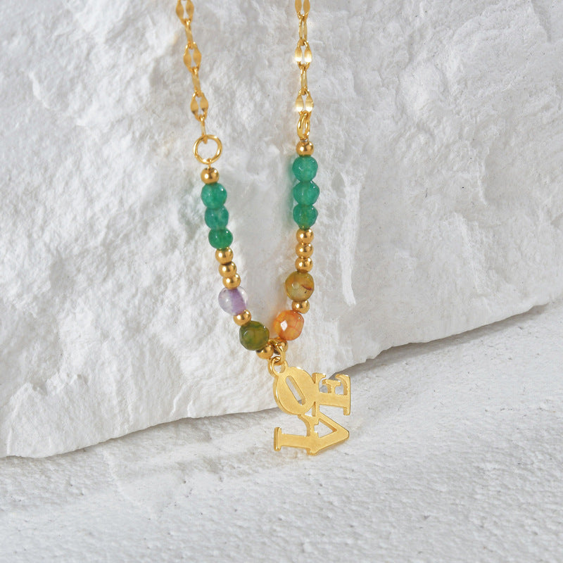 Olivenorma Natural Stone Beaded "LOVE" Pendant Necklace - image 1