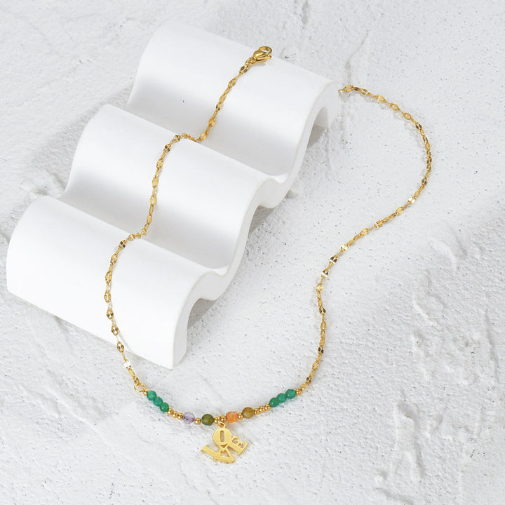 Olivenorma Natural Stone Beaded "LOVE" Pendant Necklace - image 2