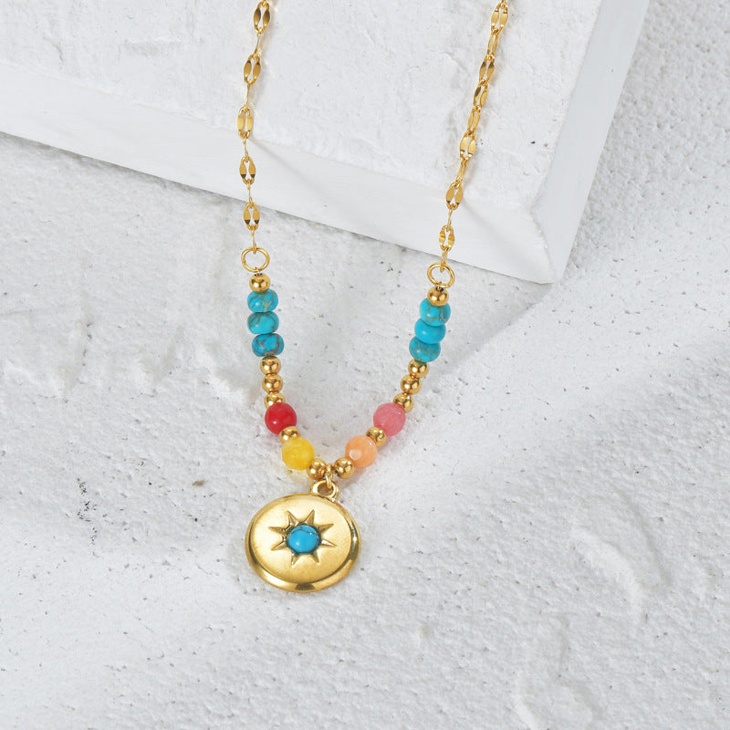 Olivenorma Turquoise Pendant Titanium Steel 14k Necklace - Turquoise&Strawberry Quartz - image 0