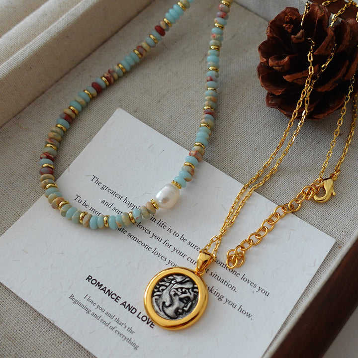 Olivenorma Emperor Stone Freshwater Pearl Beaded Necklace - image 0