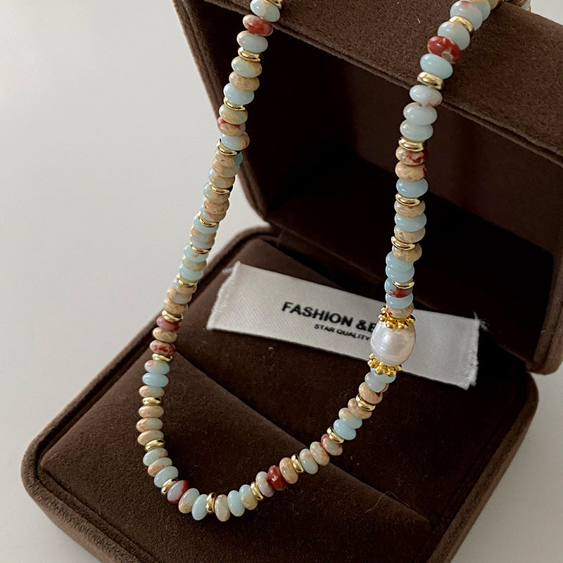 Olivenorma Emperor Stone Freshwater Pearl Beaded Necklace - Emperor Stone&Freshwater Pearl - image 2