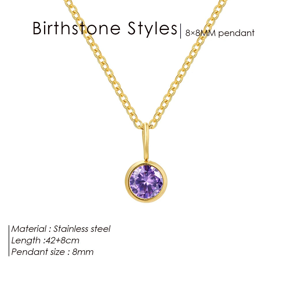 Olivenorma Constellation 8mm Birthstone Pendant Necklace - FEBRUARY-Amethyst - Rose Gold - image 3