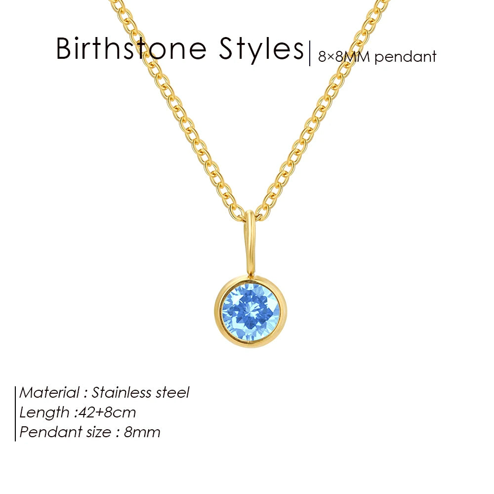 Olivenorma Constellation 8mm Birthstone Pendant Necklace - MARCH-Aquamarine - Rose Gold - image 5