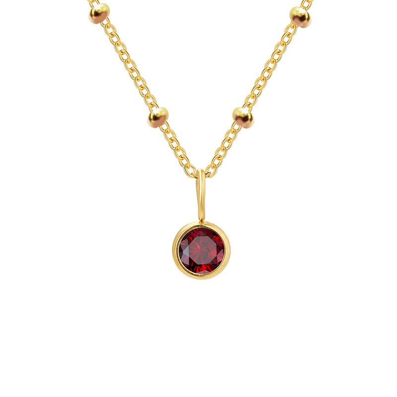 Olivenorma 8mm Round Birthstone Pendant Necklace - JANUARY-Garnet - Golden - image 1