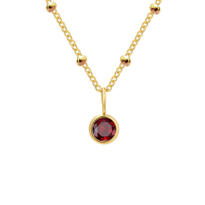 Olivenorma 8mm Round Birthstone Pendant Necklace - JANUARY-Garnet - Golden - image 1