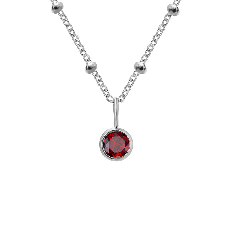 Olivenorma 8mm Round Birthstone Pendant Necklace - JANUARY-Garnet - Silver - image 2