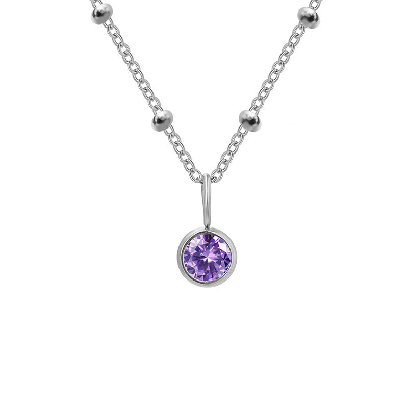 Olivenorma 8mm Round Birthstone Pendant Necklace - FEBRUARY-Amethyst - Silver - image 6