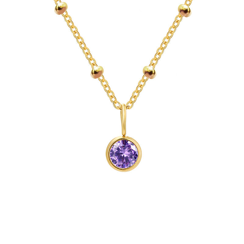 Olivenorma 8mm Round Birthstone Pendant Necklace - FEBRUARY-Amethyst - Golden - image 5