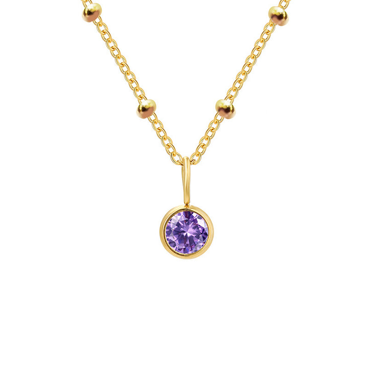 Olivenorma 8mm Round Birthstone Pendant Necklace - FEBRUARY-Amethyst - Golden - image 5