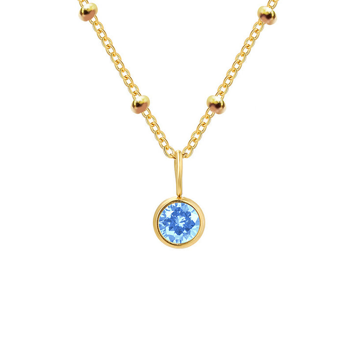 Olivenorma 8mm Round Birthstone Pendant Necklace - MARCH-Aquamarine - Golden - image 9