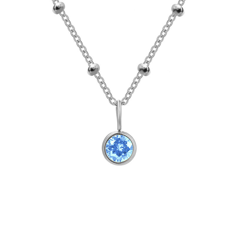 Olivenorma 8mm Round Birthstone Pendant Necklace - MARCH-Aquamarine - Silver - image 10