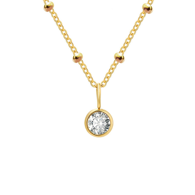 Olivenorma 8mm Round Birthstone Pendant Necklace - APRIL-Diamond - Golden - image 13