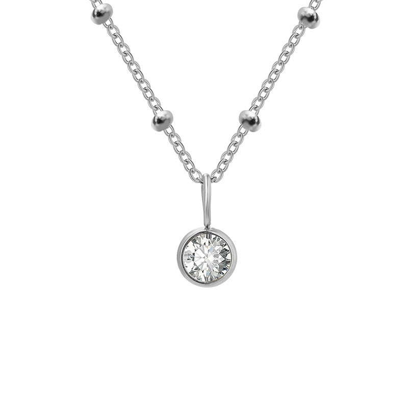 Olivenorma 8mm Round Birthstone Pendant Necklace - APRIL-Diamond - Silver - image 14