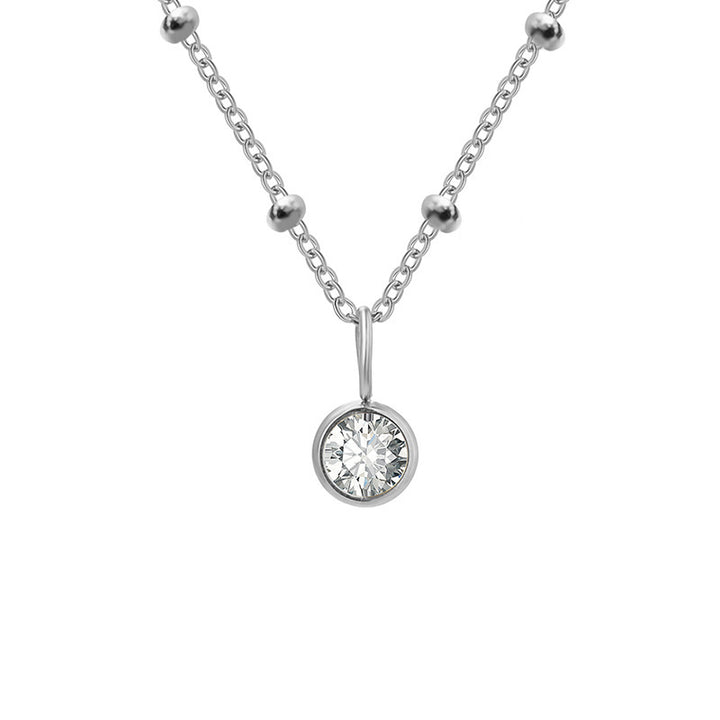 Olivenorma 8mm Round Birthstone Pendant Necklace - APRIL-Diamond - Silver - image 14