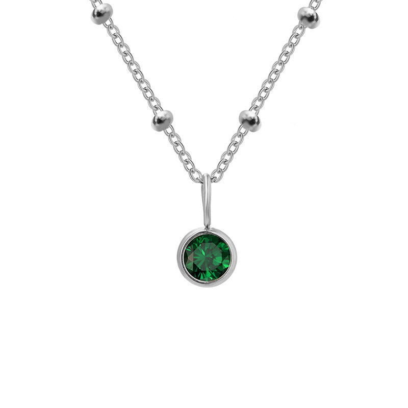Olivenorma 8mm Round Birthstone Pendant Necklace - MAY-Emerald - Silver - image 18