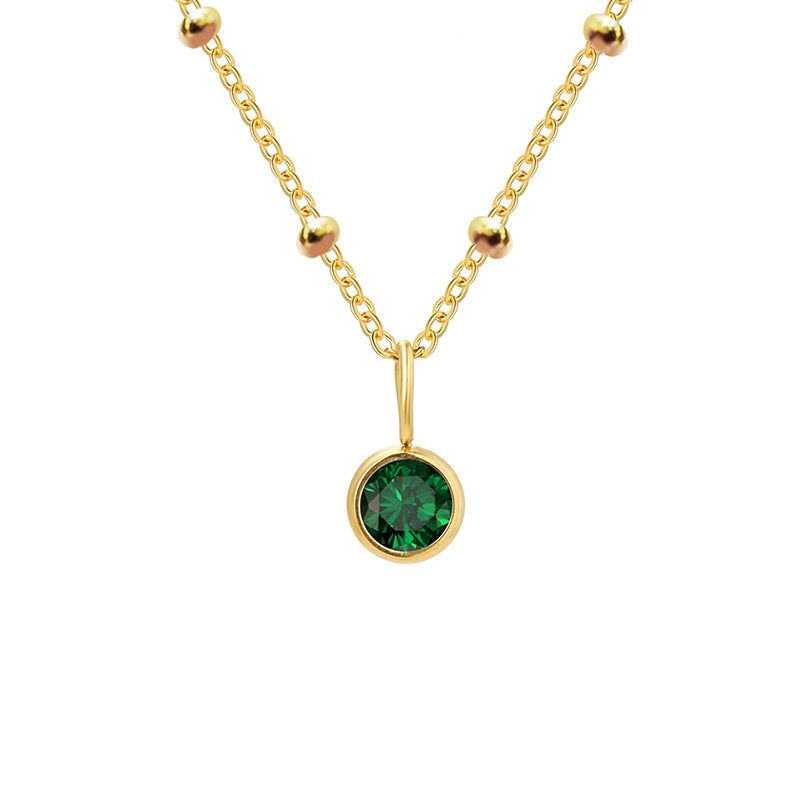Olivenorma 8mm Round Birthstone Pendant Necklace - MAY-Emerald - Golden - image 17
