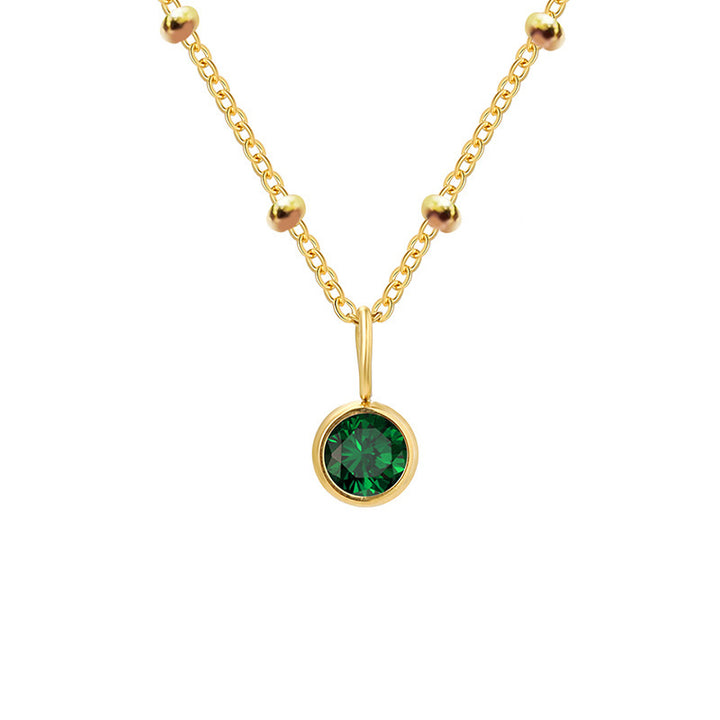 Olivenorma 8mm Round Birthstone Pendant Necklace - MAY-Emerald - Golden - image 17