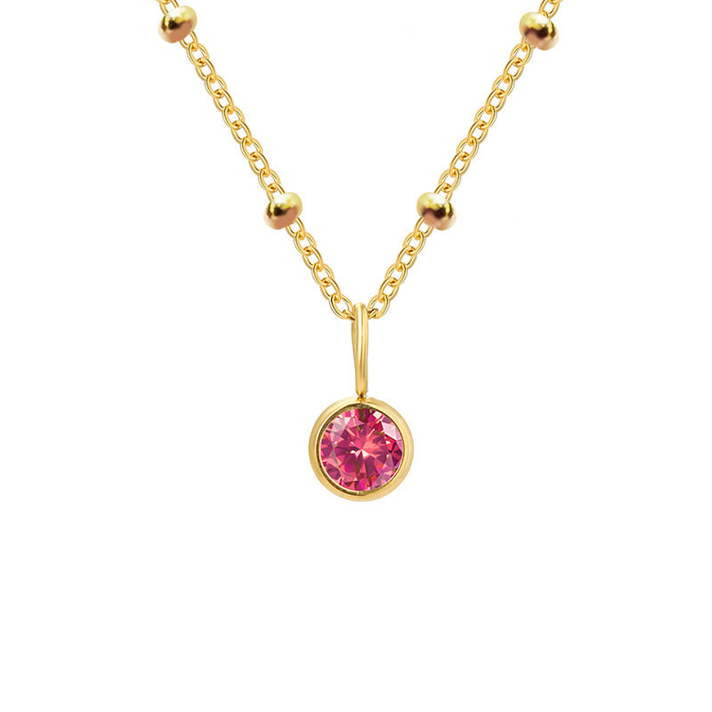 Olivenorma 8mm Round Birthstone Pendant Necklace - JULY-Ruby - Golden - image 25