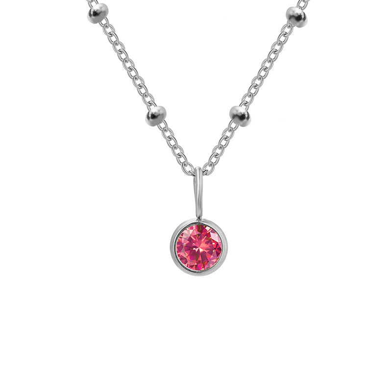 Olivenorma 8mm Round Birthstone Pendant Necklace - JULY-Ruby - Silver - image 26