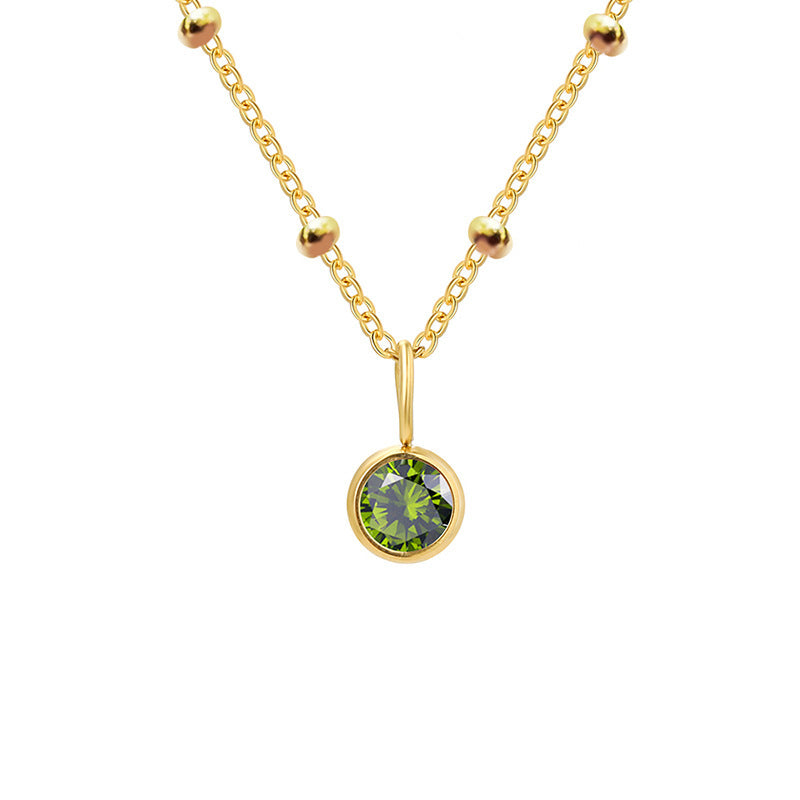 Olivenorma 8mm Round Birthstone Pendant Necklace - AUGUST-Peridot - Golden - image 29