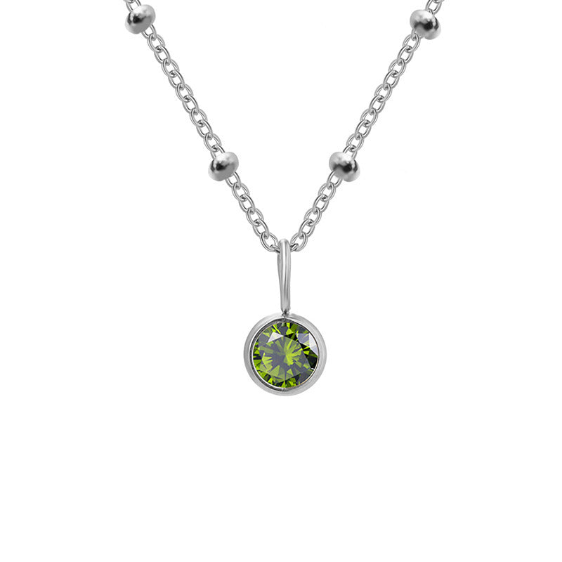 Olivenorma 8mm Round Birthstone Pendant Necklace - AUGUST-Peridot - Silver - image 30