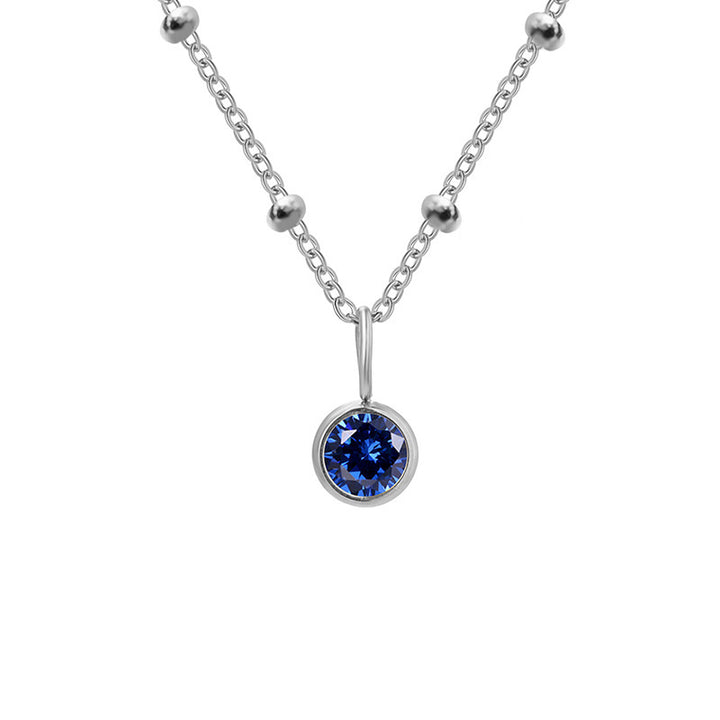 Olivenorma 8mm Round Birthstone Pendant Necklace - SEPTEMBER-Sapphire - Silver - image 34