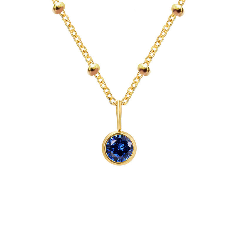 Olivenorma 8mm Round Birthstone Pendant Necklace - SEPTEMBER-Sapphire - Golden - image 33