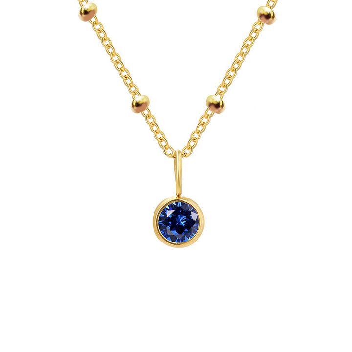 Olivenorma 8mm Round Birthstone Pendant Necklace - SEPTEMBER-Sapphire - Golden - image 33