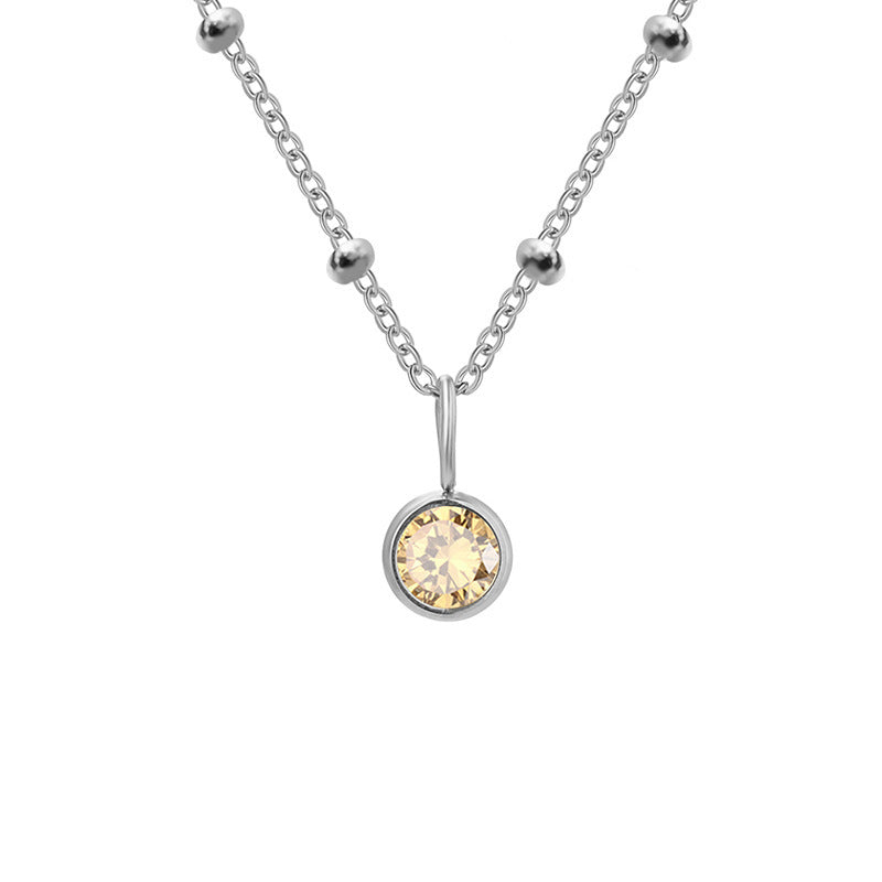 Olivenorma 8mm Round Birthstone Pendant Necklace - NOVEMBER-Citrine - Silver - image 42