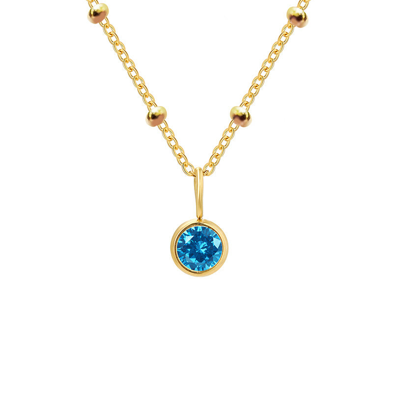 Olivenorma 8mm Round Birthstone Pendant Necklace - DECEMBER-Blue Zircon - Golden - image 45