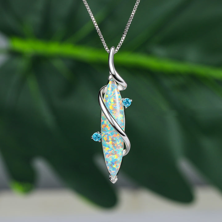 Olivenorma Special Horse Eye White Opal Pendant Necklace - Silver Opal&Blue Topaz - image 6