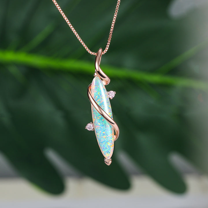 Olivenorma Special Horse Eye White Opal Pendant Necklace - Rose Gold Opal&White Zircon - image 1