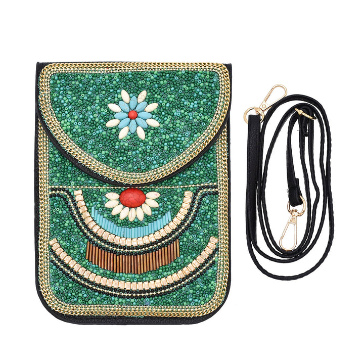 Olivenorma Ethnic Style Beaded Crossbody Mobile Phone Bag - Green - image 6