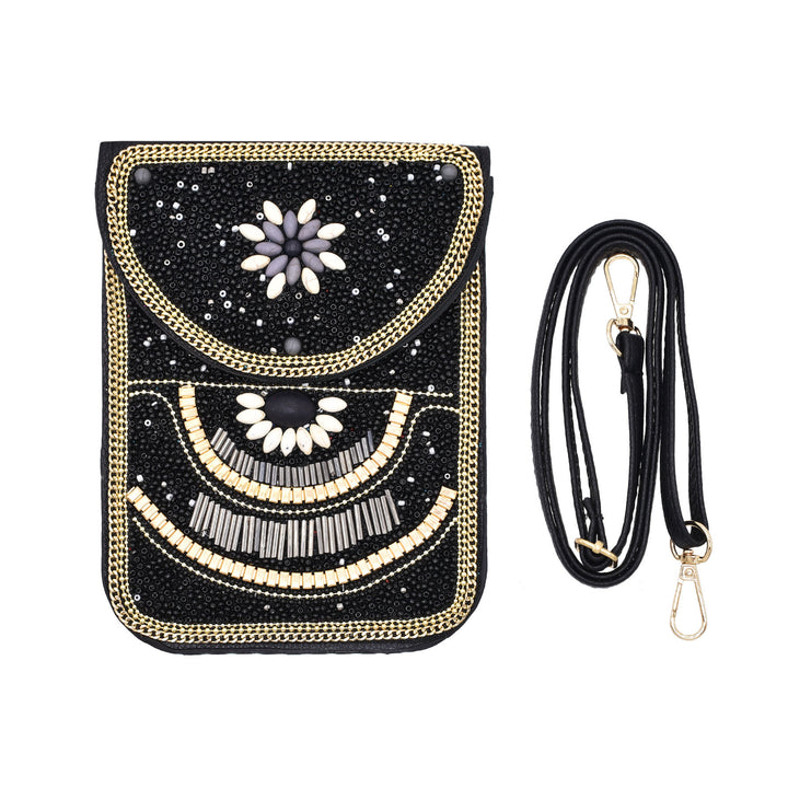 Olivenorma Ethnic Style Beaded Crossbody Mobile Phone Bag - Black - image 0